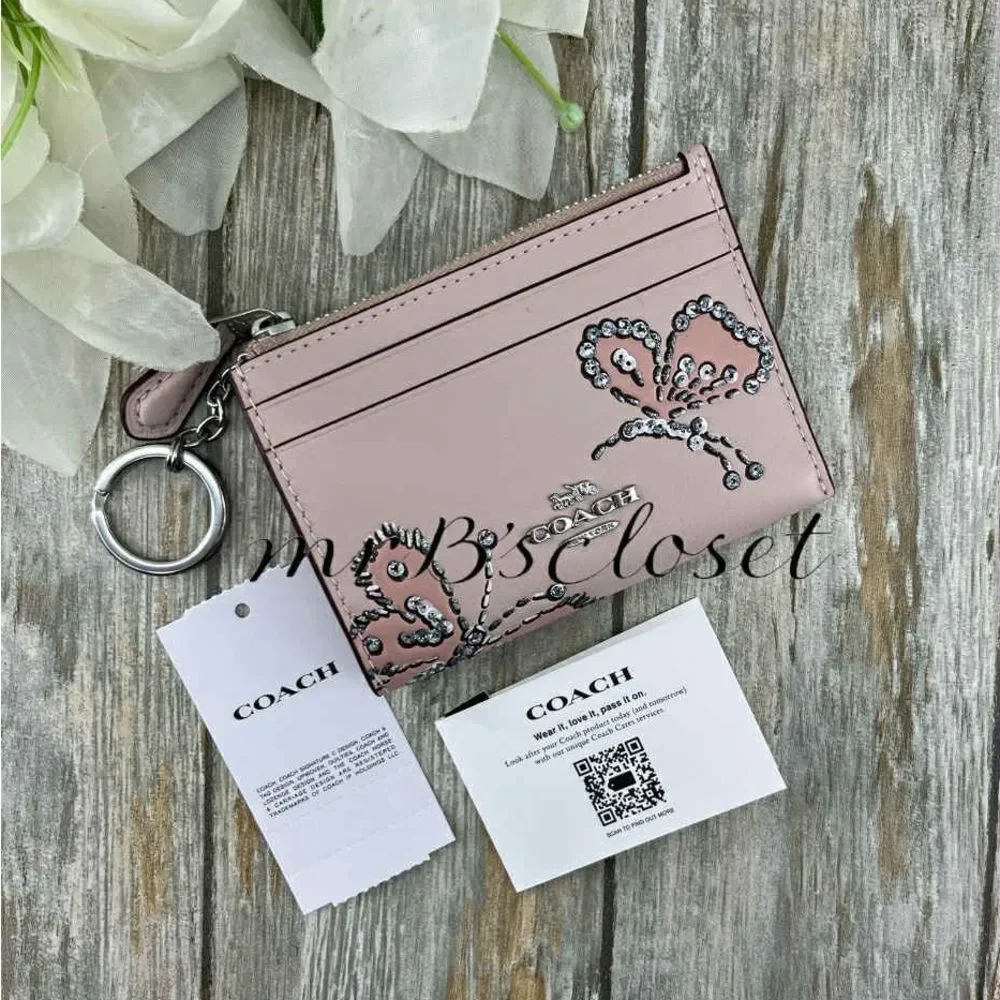 Authentic Coach Mini Skinny Id Case With Butterfly Print Wallet Bag Purse